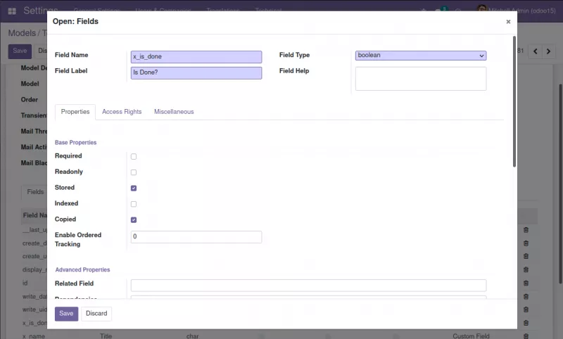 Creating a new model using the Odoo developer mode