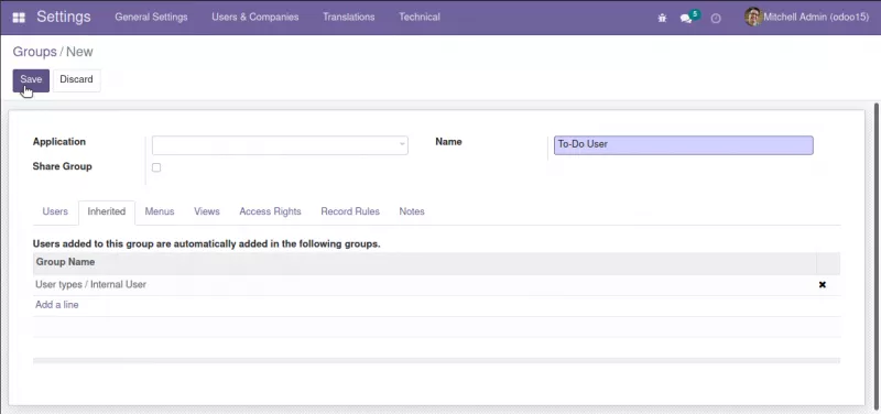 How to create a new security group for our Odoo To-do app